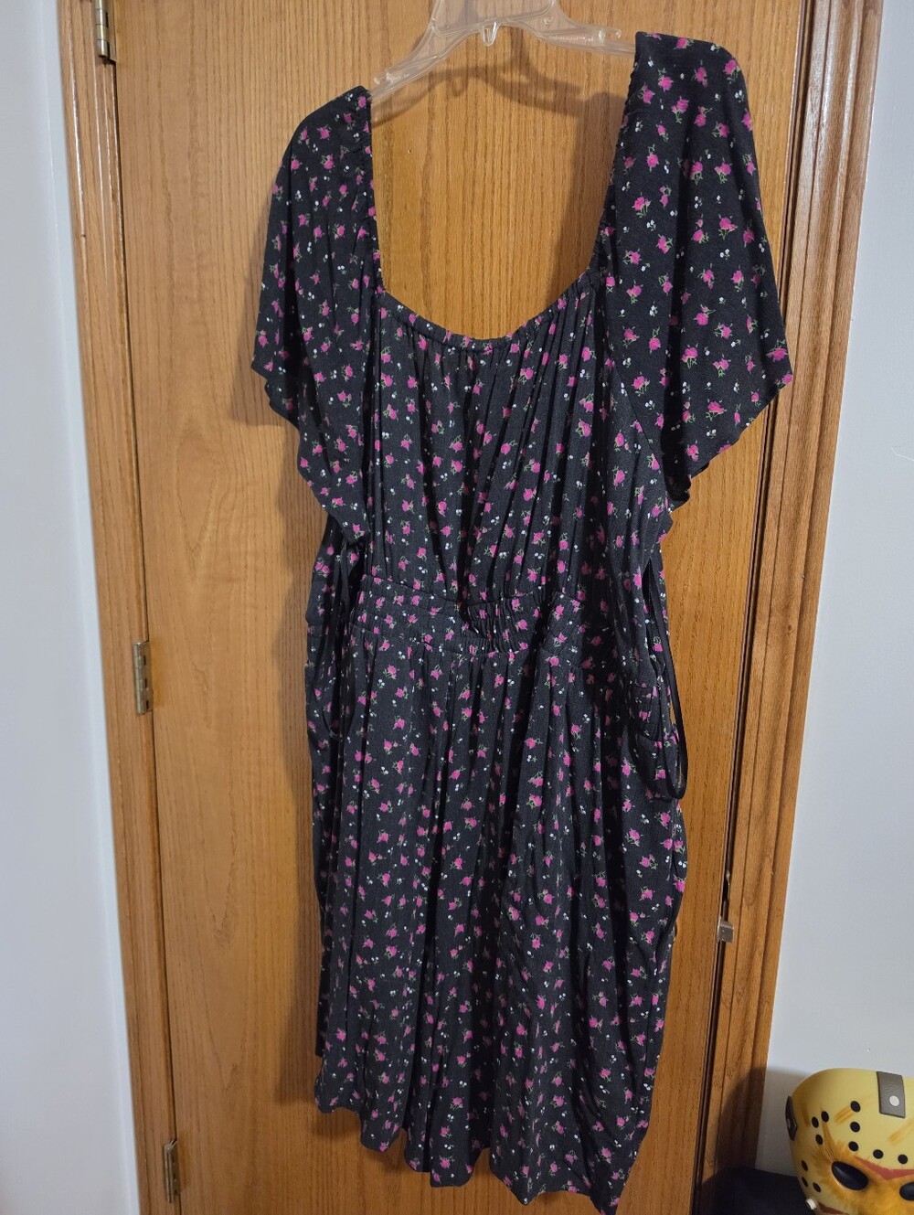 Betsey Johnson Black Romper with Hot Pink Floral Print - Picture 6 of 7